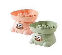 Elevated Pet Slow Feeder Bowl, Cloud-Shaped Design with Cartoon Eyes, Non-Slip Base, Detachable,Feeding Bowls For Dry And Wet Food, Available in Green, Pink, Yellow,178g (Green+Pink)