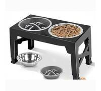Elevated Raised Dog Bowl, 8-30cm Height Adjustable Dog Bowls Stand with 2x1200ml Slow Feeder & Stainless Steel Food Water Bowls for Large Medium Small Dogs Pets Feeding Station with Anti-Slip Base