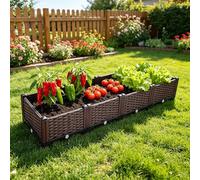 Elevated Raised Garden Bed 160x40x22cm, Self Watering Planter Box Drainage | PP Plastic, for Outdoor, Balcony, Patio, Herbs, Vegetables, Flowers, Lightweight, Tool-Free Assembly, Brown