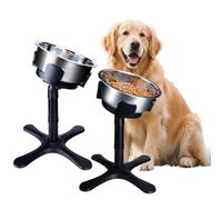Elevated Slow Feeder Dog Bowl, 3 Adjustable Stand Heights and Width, Non-Slip Foot Mats, Tilting Raised Dog Bowls for Small, Medium and Large Dogs Breed (2 Pack), Black