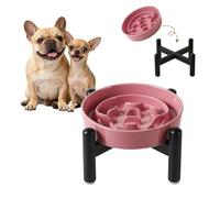 Elevated Slow Feeder Dog Bowl - Ceramic Maze Dog Food Bowl with Stainless Stand - Raised Slow Feeder for Small Breeds to Control Eating Speed - 6.3 Inch - 0.8 Cups (80g) - Pink
