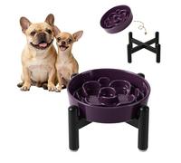 Elevated Slow Feeder Dog Bowl - Ceramic Maze Dog Food Bowl with Stainless Stand - Raised Slow Feeder for Small Breeds to Control Eating Speed - 6.3 Inch - 0.8 Cups (80g) - Purple