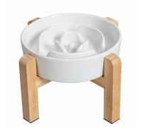 Elevated Slow Feeder Dog Bowl - Raised Ceramic Dog Bowl with Anti-Slip Stand - Fun Maze Dog Feeding Bowl for Fast Eater - Heavy Dog Food Dis