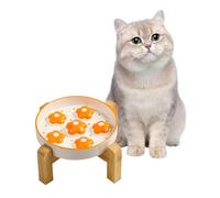 Elevated Slow Feeding Cat Bowl - Raised Anti-Slip Bamboo Stand - Colorful Maze Cat Dish - 6 OZ - Bright Orange Flower