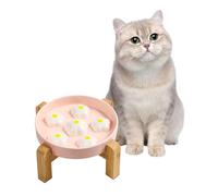 Elevated Slow Feeding Cat Bowl - Raised Anti-Slip Bamboo Stand - Colorful Maze Cat Dish - 6 OZ - White Flowers