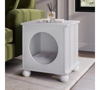 Elevated White Indoor Pet Home Side Table with Washable Quilted Cushion