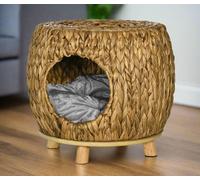 Elevated Wicker Cat Bed Rattan Kitten Pet House Cozy Side Stand W/ Soft Cushion