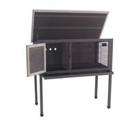 Elevated Wood Rabbit Hutch, Indoor Outdoor Bunny Cage with Openable Roof And Removable Tray, Chicken Coop with Lockable Door, Guinea Pig Cage