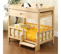 Elevated Wooden Dog Bed with Storage, Removable Soft Mat and Ladder, Pet Bed for Dogs and Cats, Grey