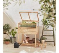 Elevated Wooden Planter With Polycarbonate Greenhouse Natural - Sweeek