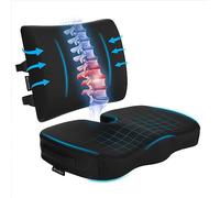 ElevateEase Memory Foam Seat Cushion & Lumbar Support Pillow Set w/Mesh & Velvet Covers - for Office Chair, Car, Plane, Travel - Back Rest Coccyx Pillow for Lower Back, Sciatica, Posture