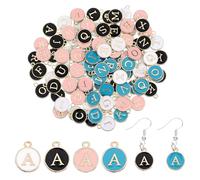 ElevateTech 104 Pcs Alphabet Charms Double Letter Charms for Jewelry Making Keychain Making Necklace Charm Diy Bracelet Necklace Pendants Capital A-Z Charm (Pink White Blue Black)