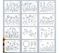 ElevateTech 12 Pcs Wildflower Stencils for Painting Flower Stencils for Crafts Reusable Spring Floral Plant Templates Wild Flower Wall Stencil for Painting on Wall Wood Canvas Fence