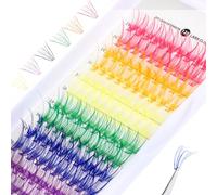 ElevateTech 120 Pcs Colored Lash Clusters, Mixed 6 Colors Eyelash Clusters 50D DIY Eyelash Extension Individual Flare Lashes Rainbow Colorful Reusable Fluffy Lash