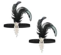 ElevateTech 1920s Flapper Headpiece, 2 Pcs Feather Headband Bling Rhinestone Hair Accessories Head Wear for Women 20s Hair Costume Accessory Gatsby Themes Costume Prom Party Decoration, White