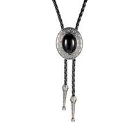 ElevateTech 1PCS Bolo Tie For Men Necklace Accessories Fashion, Round Shape Western Cowboy Bola Bolero Tie Supplies, Western Jewelry Handmade With Alloy Black Turquoise Cowboy Banquet Birthday Anniver