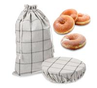 ElevateTech 2pcs Bread Bags for Homemade Bread, Bowl Cover Bread Bags for Homemade Bread Sourdough, Reusable Sourdough Bread Storage Bags Drawstring Plastic Lined
