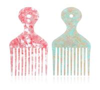 ElevateTech 2Pcs Wide Tooth Comb, Double-Sided Hairdressing Styling Smooth Sturdy Afro Hair Pick Comb, Pink Green 4.8 Inches Hair Combs Suitable Men Women Hair Styling Tool