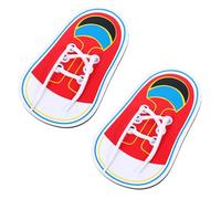 ElevateTech 2Pcs Wooden Lacing Shoe, Shoe Lace Practice Board Threading Lacing Shoes Training Board Tying Practice Kids Toddlers Early Learning Educational Fine Motor Skills Toy (Red White)
