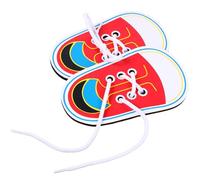 ElevateTech 2Pcs Wooden Lacing Shoe, Shoe Lace Practice Board Threading Lacing Shoes Training Board Tying Practice Early Learning Educational Fine Motor Skills (Red White)