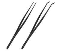 ElevateTech 30 cm Cooking Tweezers Tongs Stainless Steel Black Multi-Function Fine Bend Round Head Precision Serrated Tips Anti Slip Auxiliary Tweezers Suitable Kitchen Food Cooking