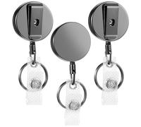 ElevateTech 3Pcs Heavy Duty Badge Reels, Retractable Key Holder Id Badge Holder Portable Key Ring Clip Lanyard Suitable Office Travel Camping Climbing Work Business Card Holders (Black)