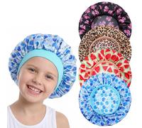ElevateTech 4 PCS Kids Satin Bonnet Child Sleeping Cap Silk Bonnet for Sleeping Soft Elastic Wide Band Bonnets Night Sleep Caps Colorful Hair Bonnets for Toddler Teens Hair