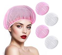 ElevateTech 4 Pcs Mesh Sleep Bonnet Hair Nets Cap for Women Mesh Hair Net for Sleep Night Sleep Cap Night Curly for Sleeping Hair Cover (UK, Alpha, One Size, Pink White)