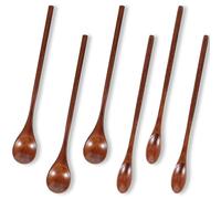 ElevateTech 6Pcs Small Cooking Wooden Spoons, Long Handled Small Soup Stir Smooth Seasoning Honey Tea Coffee Spoons Non-Stick Kitchen Utensil Set Suitable Kitchen Celebration Birthdays GITS