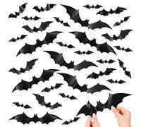 ElevateTech 96Pcs Halloween Bats Decorations Bats Wall Decor 3D Stickers 5 Sizes Halloween Party Decorations DIY Wall Decal Bathroom Indoor Supplies Black