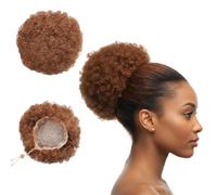 ElevateTech Afro Puff Drawstring Ponytail Hairpieces Short Curly Bun Hair Extensions Big Brown Ponytail Hair Puffs Synthetic Kinky Curly Bun Updo Hairpieces with Clip Afro Chignon for Black Women