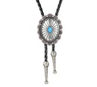 ElevateTech Bolo Tie for Men Necklace Accessories Round Shape Western Cowboy Bola Bolero Tie Supplies Western Jewelry Handmade With Alloy Turquoise Cowboy Birthday (Black) (antique silver)