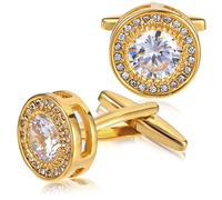 ElevateTech Cufflinks for Men Gold Diamond Crystal Cuff Sparkle Diamond Gold Ornate Cufflinks Mens Formal Wedding Business Cufflink Luxurious Gorgeous Cuff Links French Shirt Groom Husband Gifts