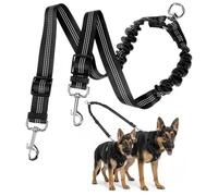 ElevateTech Double Dog Leash for Two Dogs No Tangle Dual Leash Heavy Duty Adjustable Reflective Bungee Retractable Split Multiple Leashes for Walk Fit All Sized Breeds Black