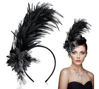 ElevateTech Feather Headpiece for Women Black Fascinators Hats Headband Tea Party Flower Headpiece 20s 50s 80s Accessories Suitable Girl Halloween Christmas Wedding Cocktail Gift
