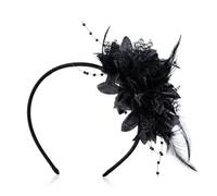 ElevateTech Feather Headpiece for Women Black Fascinators Hats | Headband Tea Party Flower Headpiece, 20s 50s 80s Accessories, Suitable Girl Halloween Christmas Wedding Cocktail Gift