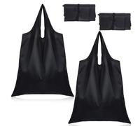 ElevateTech Foldable Tote, 2 Pcs Foldable Shopping Bag Tote Bags, Black | for Women Men, Ultra-Lightweight, Kitchen, Reusable Grocery Bag, Washable, Compact Travel, Market Handbag