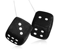 ElevateTech Fuzzy Dice for Rear View Mirror, 2 Pcs Black Fluffy Plush Dice for Car Mirror Retro Square Hanging Dice with White Dots Cute Car Hanging Ornaments For Car Rearview Interior Decoration