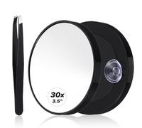 ElevateTech Magnifying Mirror 30X Magnifying Mirror with Suction Cup 3.5 Inch Magnified Makeup Mirrors Round Shower Mirrors Stainless Steel Tweezer for Makeup Eyebrows Beards Travel (Black)