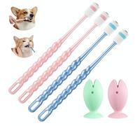 ElevateTech Small Dog & Cat Toothbrush, 4Pcs Cat Tooth Brush Brushing Kit with 2Pcs Extra Suction Cup Toothbrush Holder 360 Degree Soft Silicone Pet Toothbrushes for Cats Dogs Dental Care (Blue, Pink)