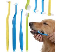 ElevateTech Small Dog Toothbrush Cat Tooth Brushing Kit Mini Tuft Horizontal Head Teeth Brush Deep Dental Teeth Cleaning for Kitten Tiny Pet Blue Yellow 4pcs