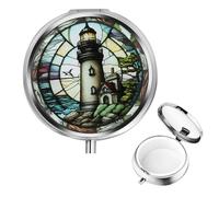 ElevateTech Small Pill Case, Portable Mini Travel Pill Container, Compact Purple Daily Storage Boxes 3 Compartments Suitable Wallets Pockets Handbags (Lighthouse)