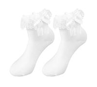 ElevateTech Women Frilly Socks, Cute Ruffle Sock Soft White Turn-Cuff Ankle Breathable Cute Ladies Princess Lace Sock Cool Cotton Socks for Girl Women(Bow)