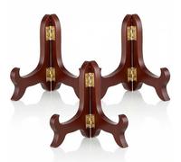 ElevateTech Wooden Plate Stand for Display Picture Holder Stand Folding Small Platestand Brown Plates Holders for Decorative Picture Frame Book Dish Artwork 3Pcs