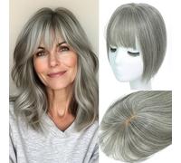 ELEVAVE Hair Toppers for Women Human Hair 360° 3D Coverage Topper Pieces for Women with Thinning Crown Wispy Clip in Bangs 10 Inch Grey