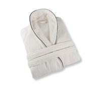 ELEVAVIDA Men's Bath Robe Made of Cuddly Cotton, Extra Soft and Comfortable, Size S/M/L/XL/XXL - Terry Towelling Sauna Bathrobe - Oeko-Tex Certified, white-grey, S