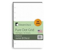 Eleven Discs Discbound Paper, Junior Size Pure Dot Grid Sheets - Premium 120gsm Heavyweight Notebook & Planner Refills - 8 Discs, 5.5 x 8.5 in - Punched for Circa, Arc, TUL (50 Sheets)