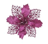 ELEVENTIME 12 Pcs 6.3" Glitter Christmas Flowers, Champagne Poinsettia Artificial Flower Wreath Tree Ornaments with 12 Pcs Green Stem