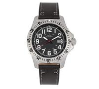 ELEVON Aviator Quartz Black Genuine Leather Silver Men's Watch with Date ELE120-9
