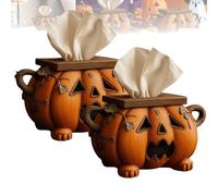 Elewens Halloween Pumpkin Tissue Box Holder, 2025 New Cute Cartoon-Shaped Scary Pumpkin Tissue Box, Spooky Style Decoration Facial Paper Organizer Dispenser for Bedroom, Bathroom, Kitchen(2pcs)
